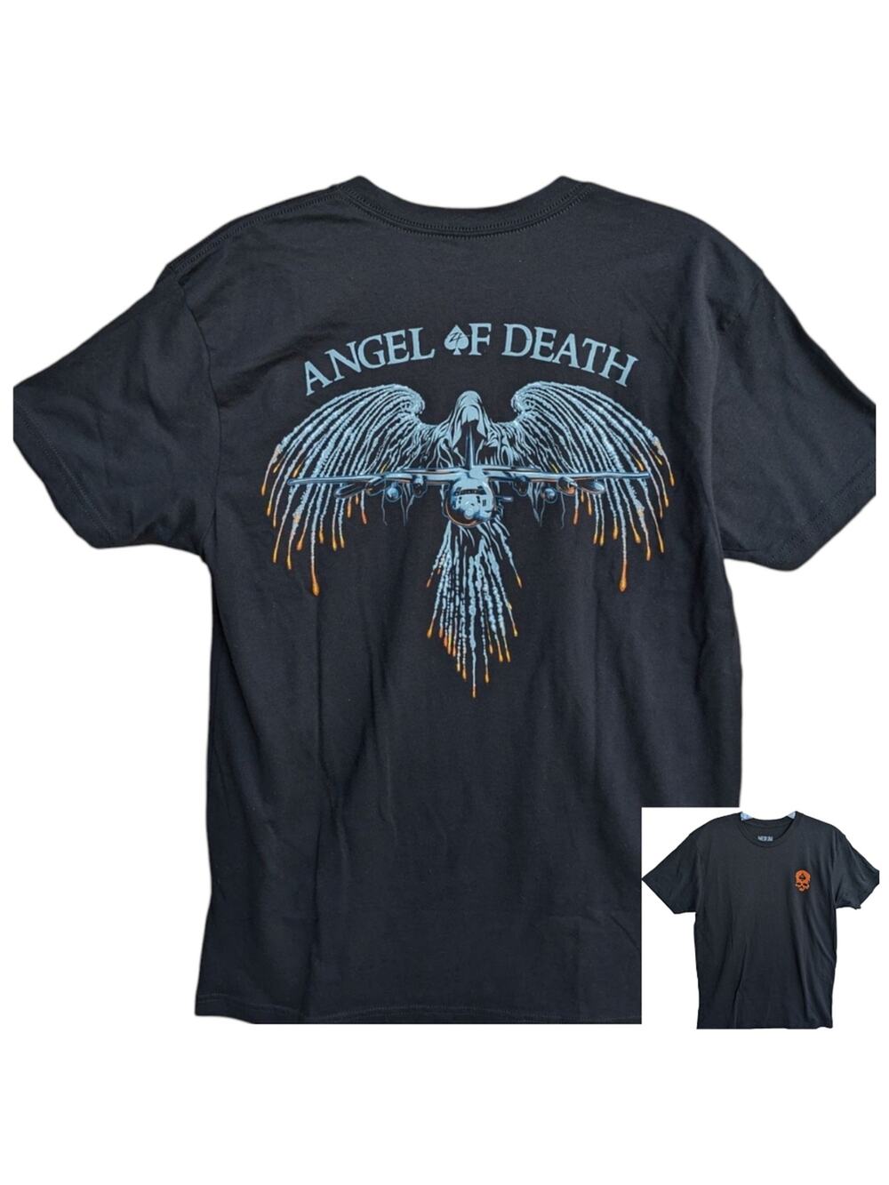 Zero Foxtrot Angel of Death Tee Mens Medium Black Skull Military Short Sleeve